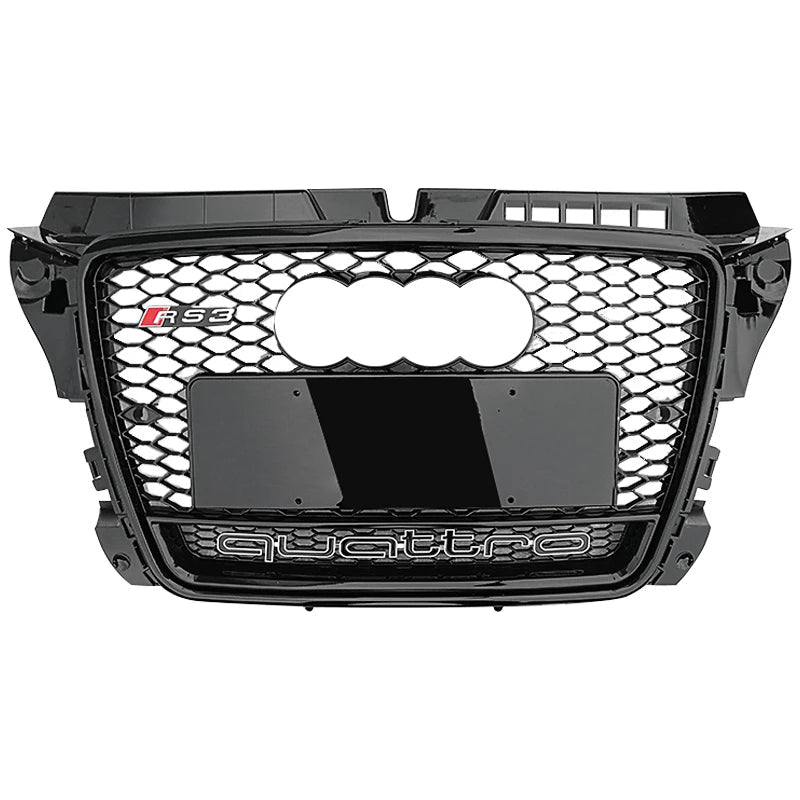 RS3 Style Front Grille for Audi A3 S3 2007-2013 Honeycomb Mesh Grill Black and Chrome Frame